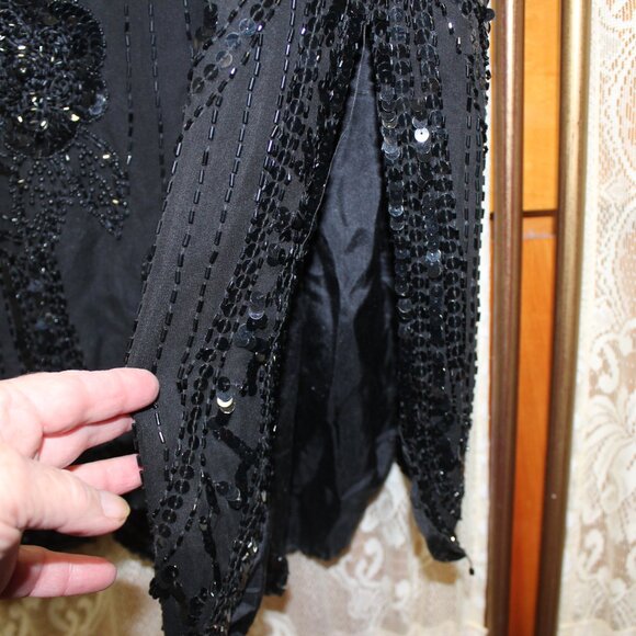 Vintage 1980's Womens Black Beaded Lillie Rubin Cocktail Dress-Size Small-PMNAT1 - Picture 4 of 13